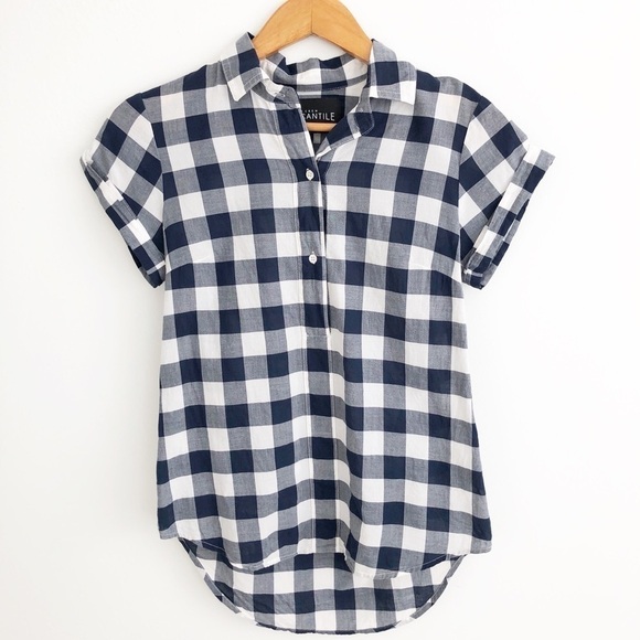 J. Crew Mercantile Gingham Plaid Popover Button Up Shirt Size XXS - Picture 1 of 9